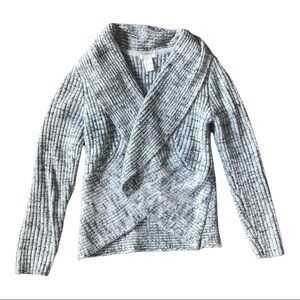H&M Ribbed Knit Marled Shawl Collar Open Front Cardigan Sweater Heather Grey S
